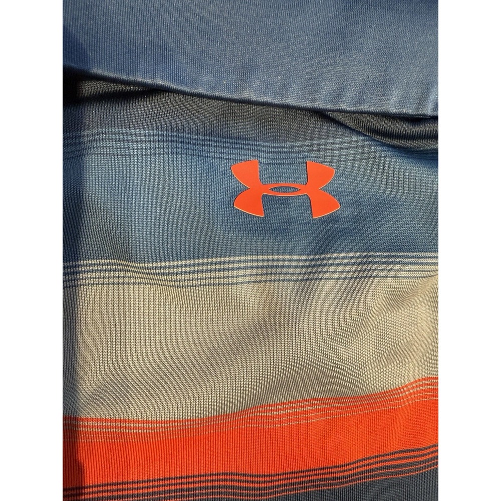 Under Armour HeatGear Coldblack Golf Polo Mens LG Blue Stripe Performance - Picture 6 of 8